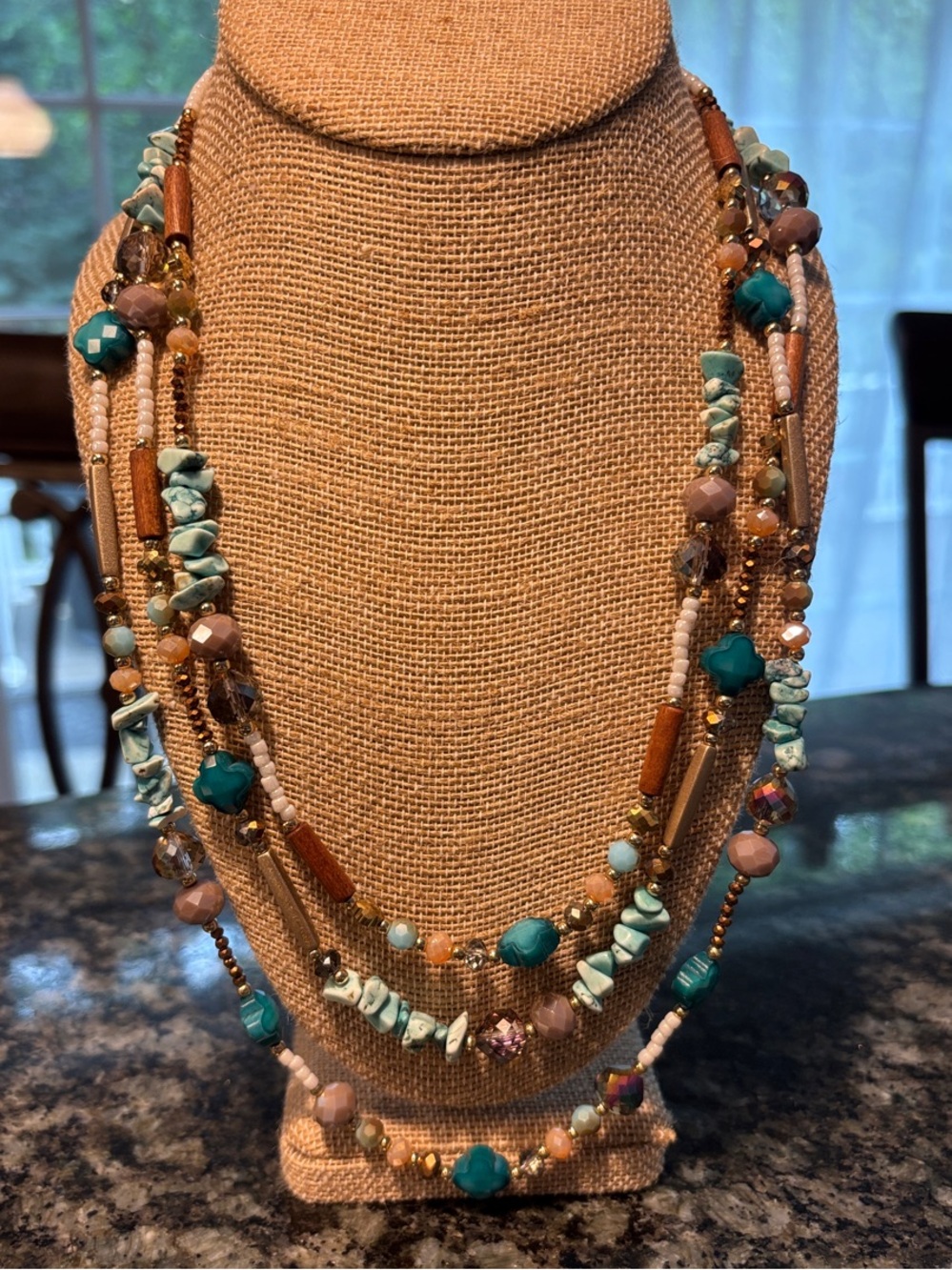 Park Lane “Leia” (Turquoise) Layered Turquoise, Brown and Gold Beaded Necklace
